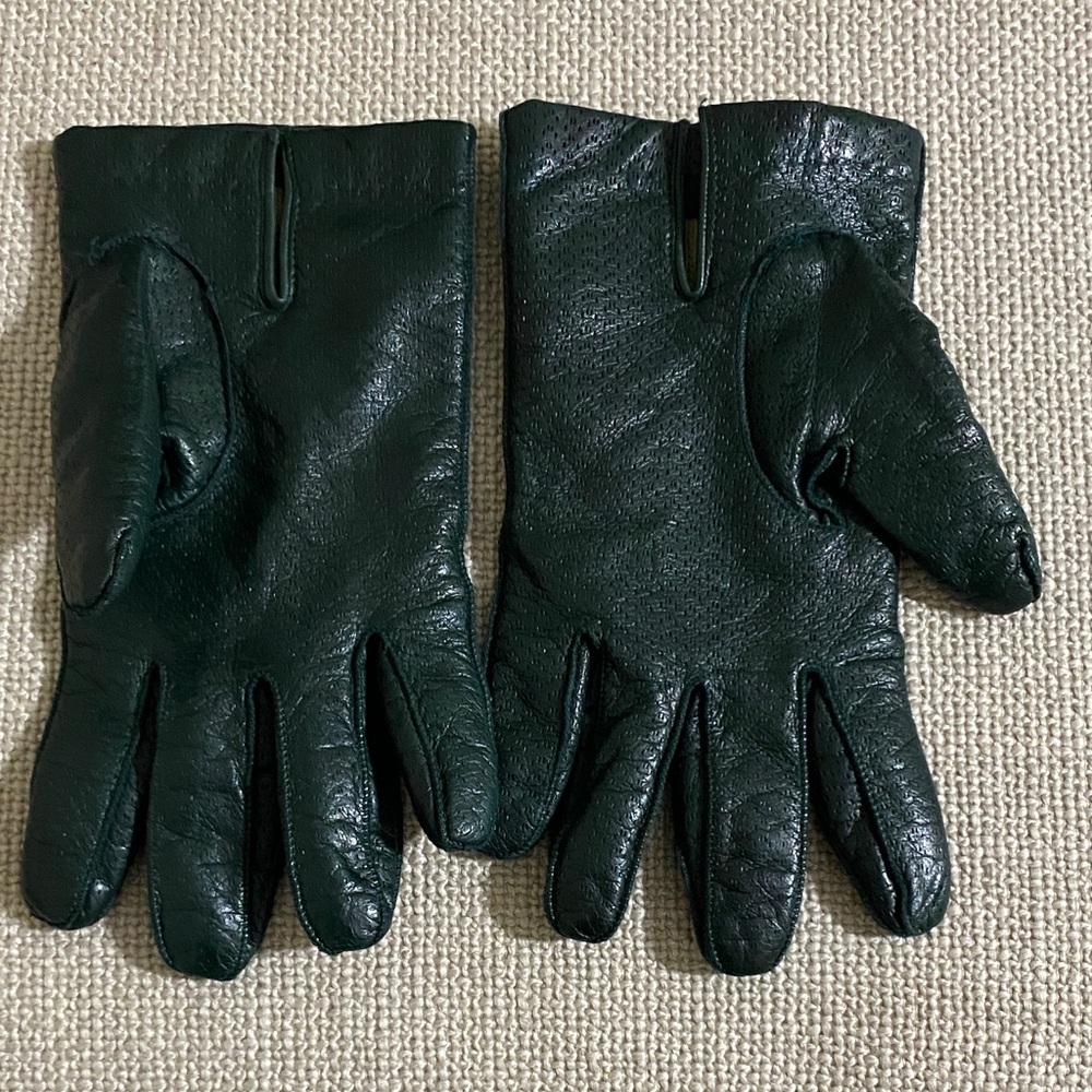 Elegant Dark Green Leather Gloves women 6 cozy cashmere wool lined Y2K event